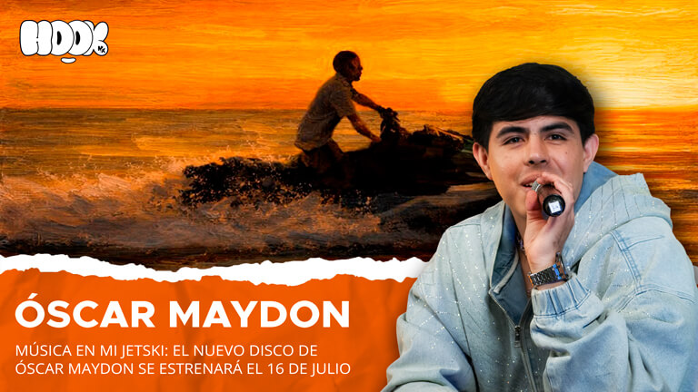 El cantante Oscar Maydon posando con estética veraniega para la portada de su disco MÚSICA EN MI JETSKI.